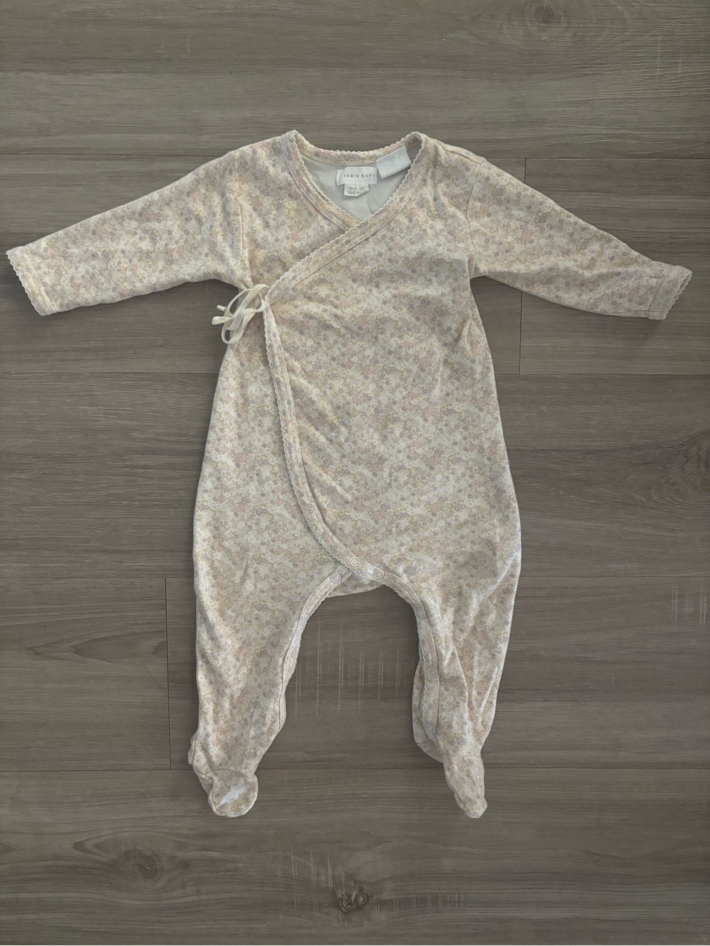 Jamie Kay Floral Wrap Baby One-Piece in Soft Cream Footie Kimono